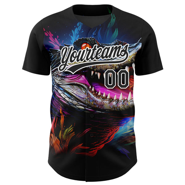 Custom Black White 3D Pattern Design Neon Crocodile Authentic Baseball Jersey alternate