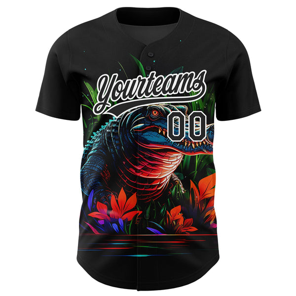 Custom Black White 3D Pattern Design Neon Crocodile Authentic Baseball Jersey alternate