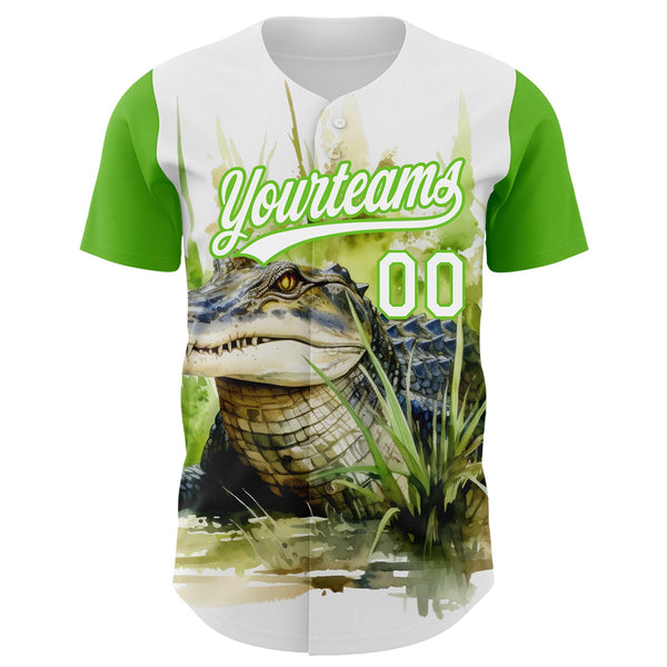 Custom White Aurora Green 3D Pattern Design Crocodile Authentic Baseball Jersey alternate