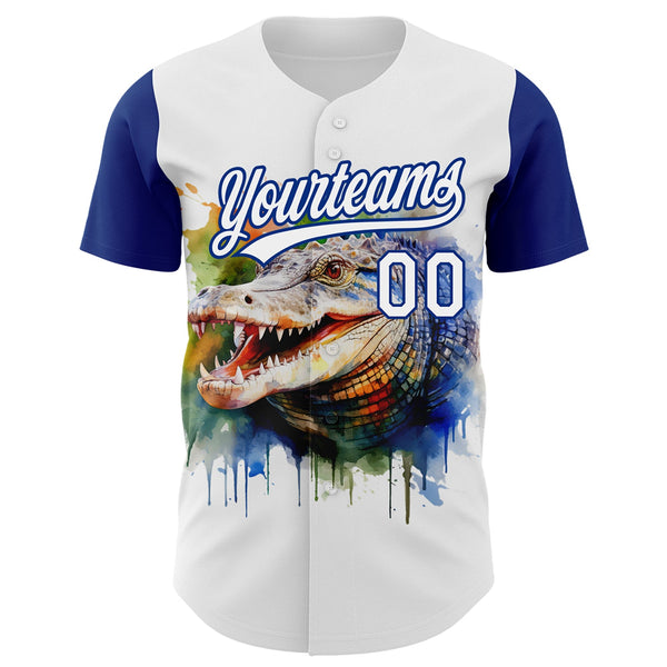 Custom White Royal 3D Pattern Design Crocodile Authentic Baseball Jersey alternate