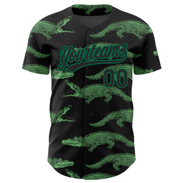 Custom Black Kelly Green 3D Pattern Design Crocodile Authentic Baseball Jersey alternate