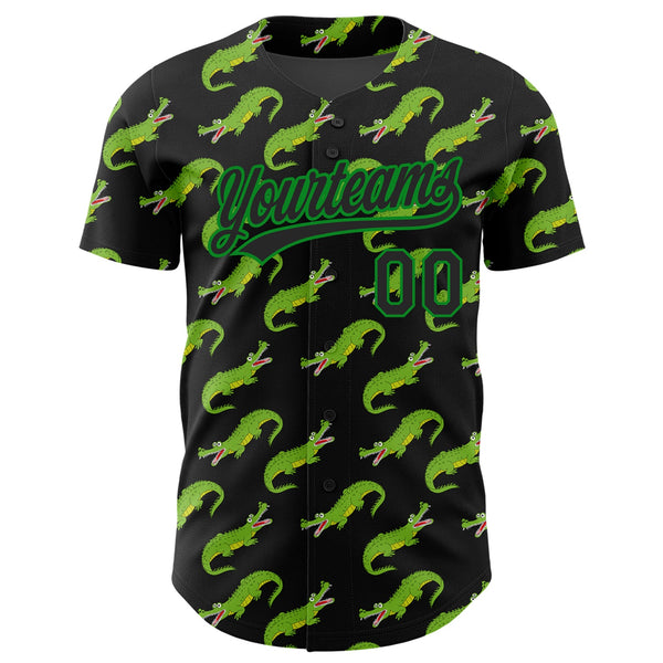 Custom Black Grass Green 3D Pattern Design Crocodile Authentic Baseball Jersey alternate