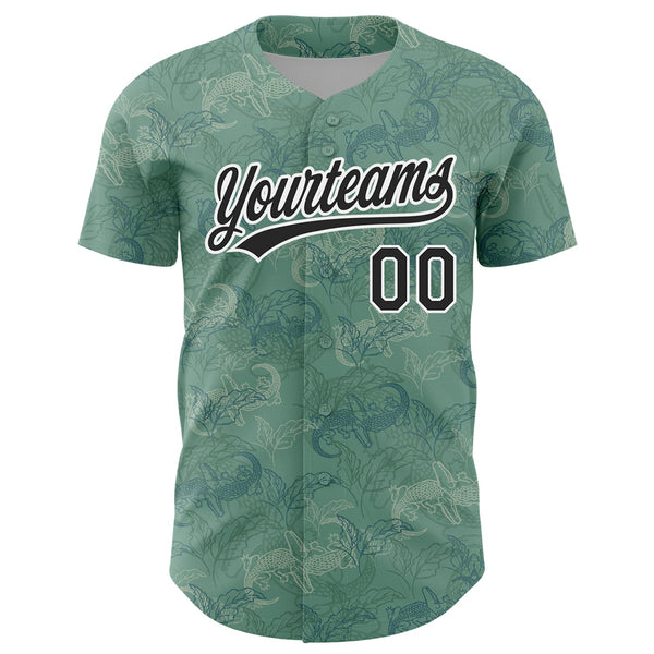Custom Green Black-White 3D Pattern Design Crocodile And Plant Authentic Baseball Jersey alternate
