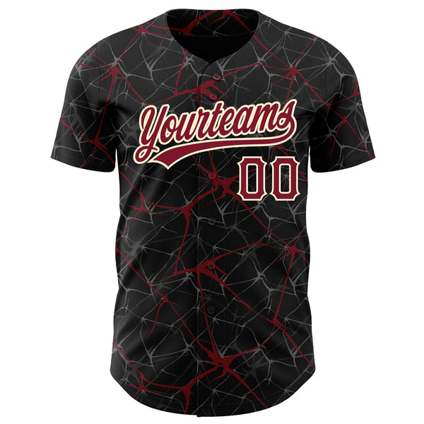 Custom Black Crimson-Cream 3D Pattern Design Abstract Network Authentic Baseball Jersey alternate