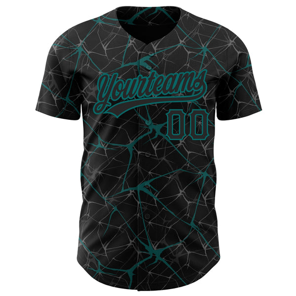 Custom Black Teal 3D Pattern Design Abstract Network Authentic Baseball Jersey alternate