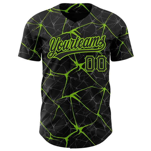 Custom Black Neon Green 3D Pattern Design Abstract Network Authentic Baseball Jersey alternate