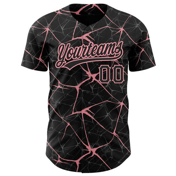 Custom Black Medium Pink 3D Pattern Design Abstract Network Authentic Baseball Jersey alternate