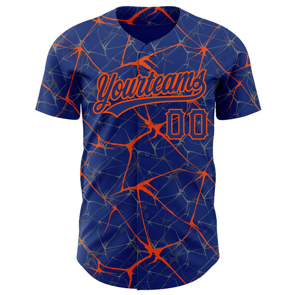 Custom Royal Orange 3D Pattern Design Abstract Network Authentic Baseball Jersey alternate