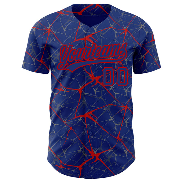 Custom Royal Red 3D Pattern Design Abstract Network Authentic Baseball Jersey alternate