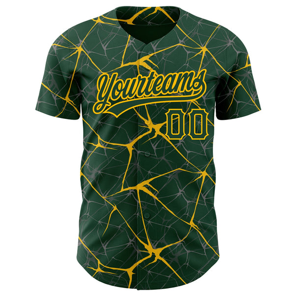 Custom Green Gold 3D Pattern Design Abstract Network Authentic Baseball Jersey alternate