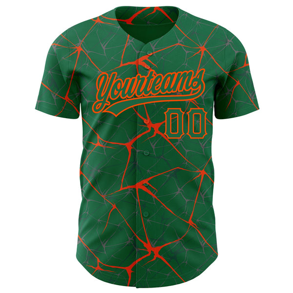 Custom Kelly Green Orange 3D Pattern Design Abstract Network Authentic Baseball Jersey alternate