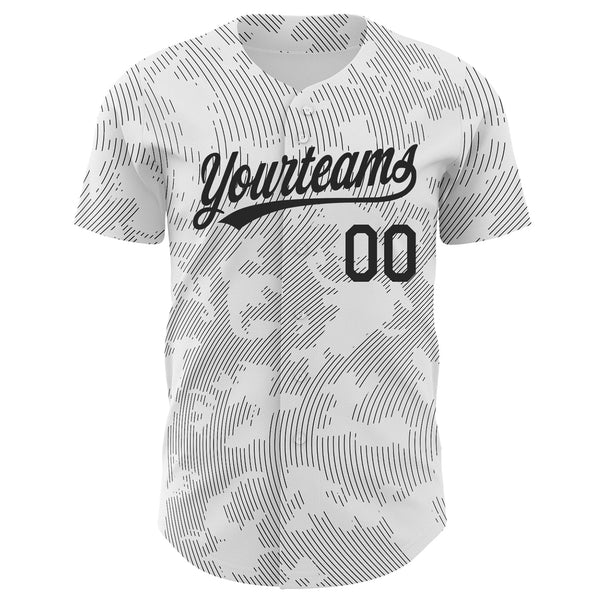 Custom White Black 3D Pattern Design Curve Lines Authentic Baseball Jersey alternate