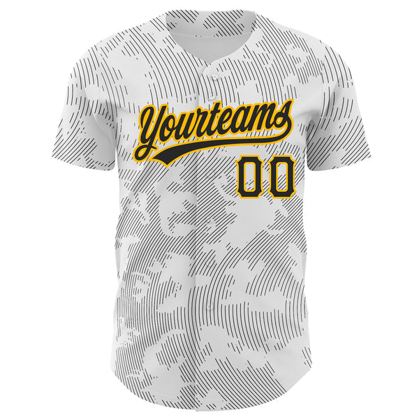 Custom White Black-Gold 3D Pattern Design Curve Lines Authentic Baseball Jersey alternate