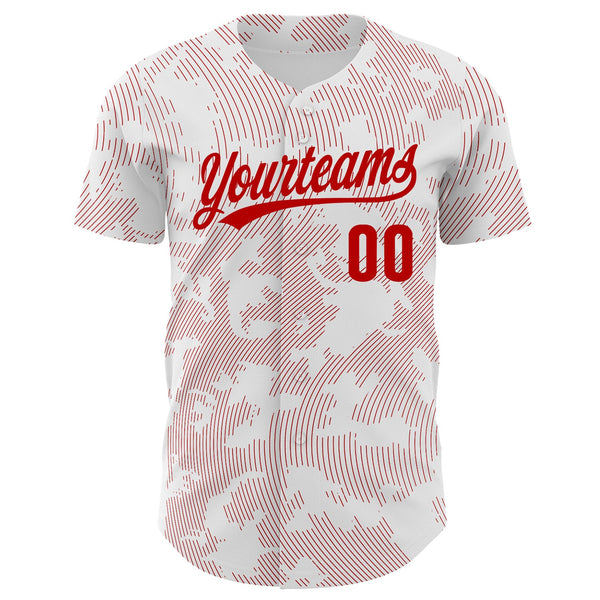 Custom White Red 3D Pattern Design Curve Lines Authentic Baseball Jersey alternate