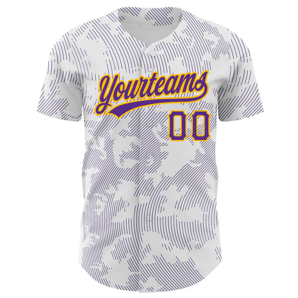 Custom White Purple-Gold 3D Pattern Design Curve Lines Authentic Baseball Jersey alternate