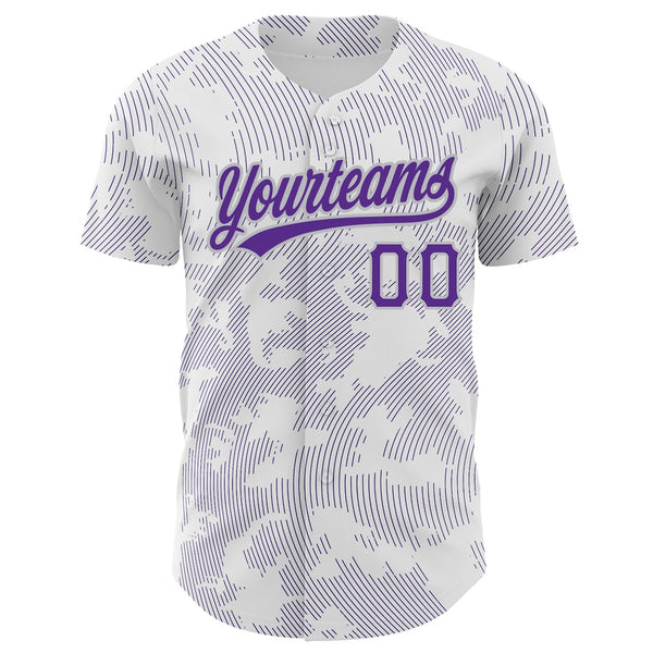 Custom White Purple-Gray 3D Pattern Design Curve Lines Authentic Baseball Jersey alternate