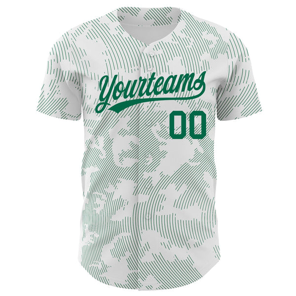 Custom White Kelly Green 3D Pattern Design Curve Lines Authentic Baseball Jersey alternate
