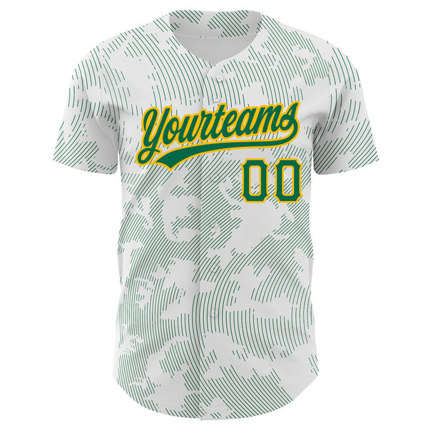 Custom White Kelly Green-Gold 3D Pattern Design Curve Lines Authentic Baseball Jersey alternate
