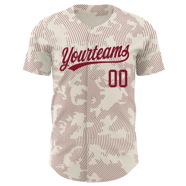 Custom Cream Crimson 3D Pattern Design Curve Lines Authentic Baseball Jersey alternate
