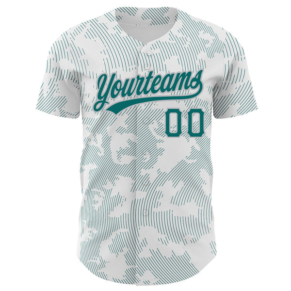 Custom White Teal-Gray 3D Pattern Design Curve Lines Authentic Baseball Jersey alternate