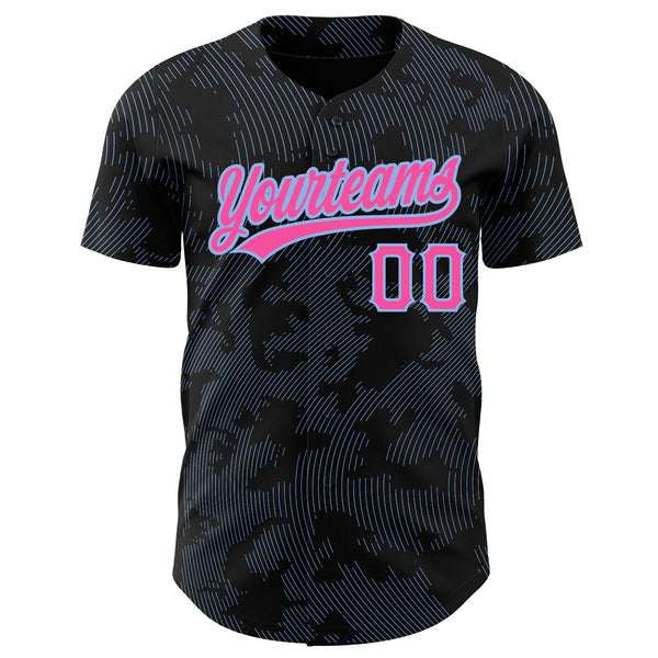 Custom Black Pink-Light Blue 3D Pattern Design Curve Lines Authentic Baseball Jersey alternate