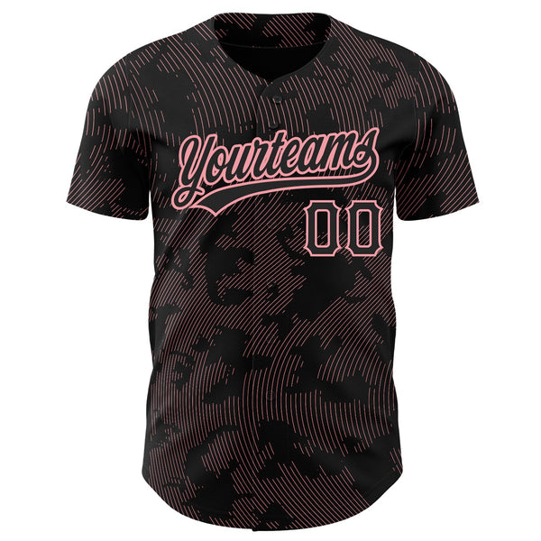 Custom Black Medium Pink 3D Pattern Design Curve Lines Authentic Baseball Jersey alternate