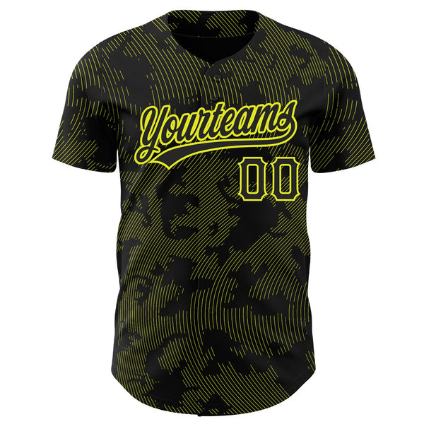 Custom Black Neon Yellow 3D Pattern Design Curve Lines Authentic Baseball Jersey alternate
