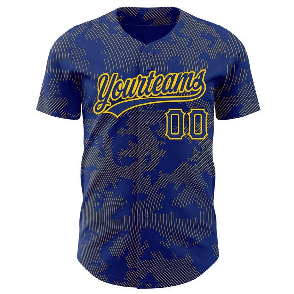 Custom Royal Yellow 3D Pattern Design Curve Lines Authentic Baseball Jersey alternate