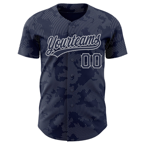 Custom Navy Gray 3D Pattern Design Curve Lines Authentic Baseball Jersey alternate