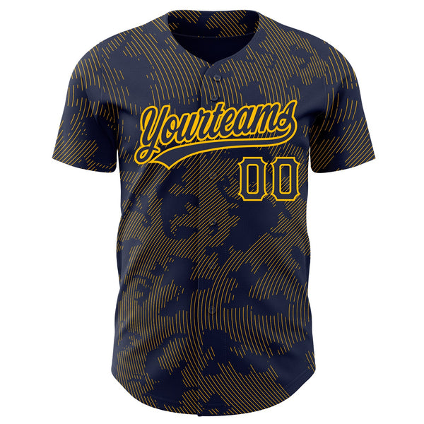 Custom Navy Gold 3D Pattern Design Curve Lines Authentic Baseball Jersey alternate