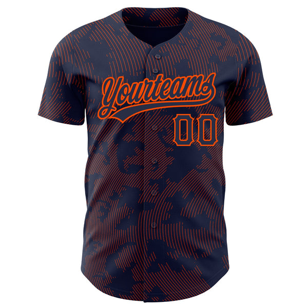 Custom Navy Orange 3D Pattern Design Curve Lines Authentic Baseball Jersey alternate