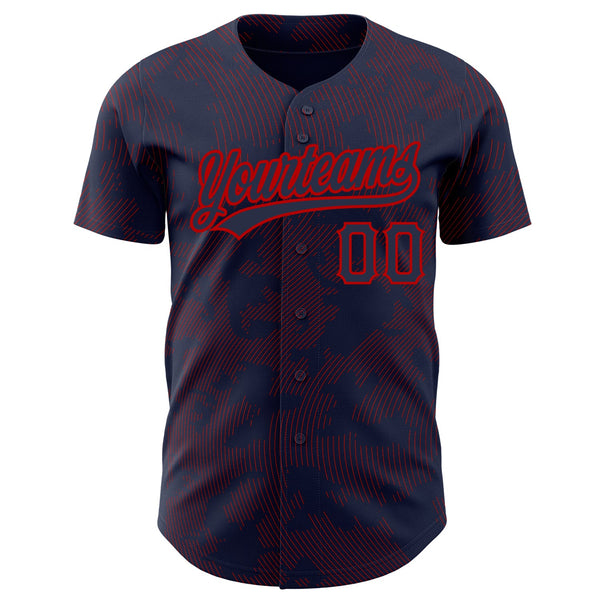 Custom Navy Red 3D Pattern Design Curve Lines Authentic Baseball Jersey alternate