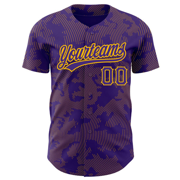Custom Purple Gold 3D Pattern Design Curve Lines Authentic Baseball Jersey alternate