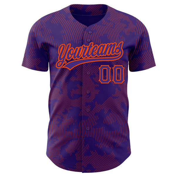 Custom Purple Orange 3D Pattern Design Curve Lines Authentic Baseball Jersey alternate