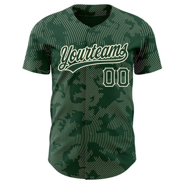 Custom Green Cream 3D Pattern Design Curve Lines Authentic Baseball Jersey alternate