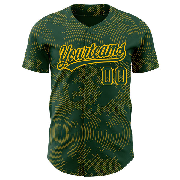 Custom Green Gold 3D Pattern Design Curve Lines Authentic Baseball Jersey alternate