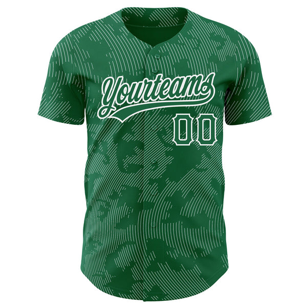 Custom Kelly Green White 3D Pattern Design Curve Lines Authentic Baseball Jersey alternate