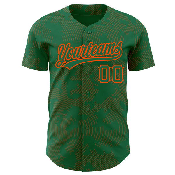 Custom Kelly Green Orange 3D Pattern Design Curve Lines Authentic Baseball Jersey alternate