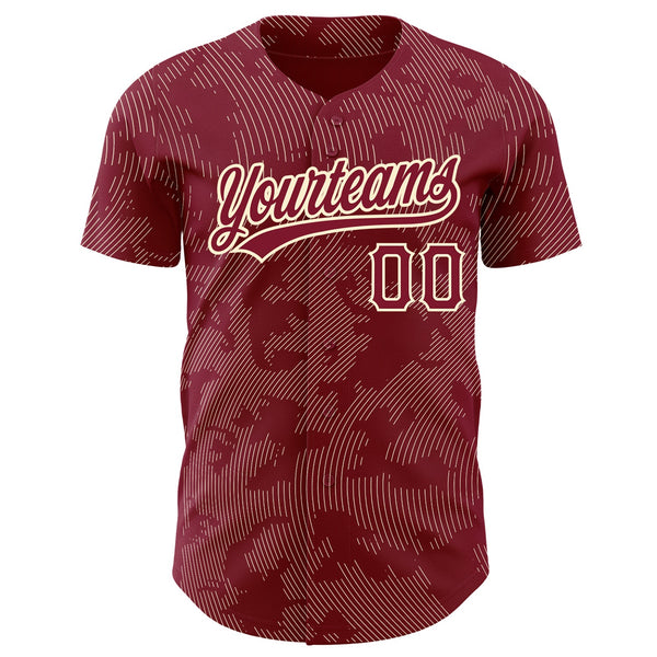 Custom Crimson Cream 3D Pattern Design Curve Lines Authentic Baseball Jersey alternate