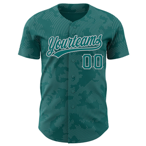 Custom Teal Gray 3D Pattern Design Curve Lines Authentic Baseball Jersey alternate