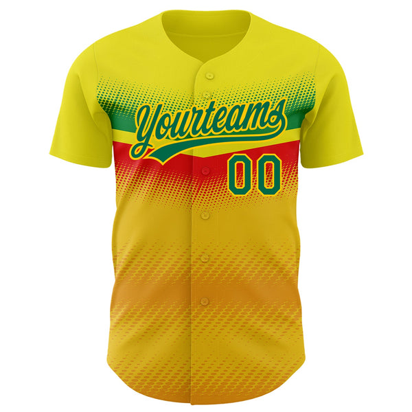 Custom Yellow Kelly Green 3D Pattern Design Abstract Vibe Dots Authentic Baseball Jersey alternate