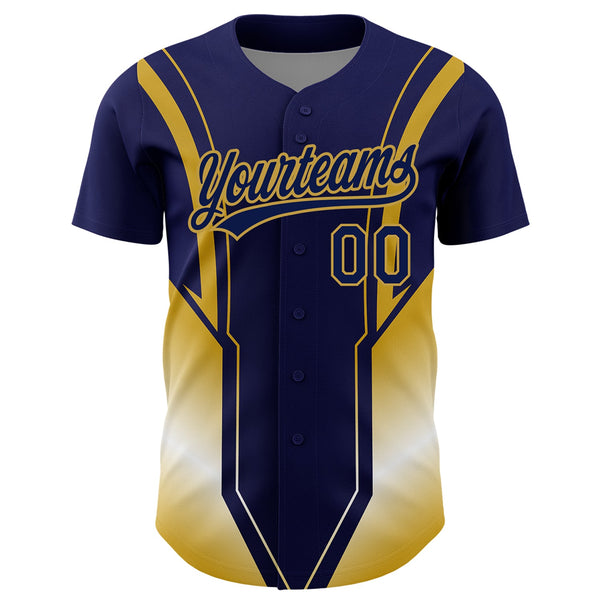Custom Navy Old Gold 3D Pattern Design Side Stripes Authentic Baseball Jersey alternate