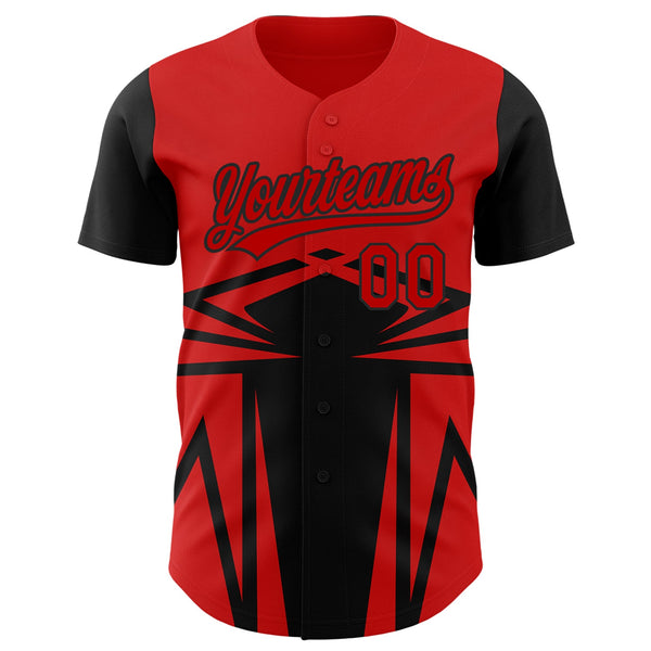 Custom Red Black 3D Pattern Design Side Sharp Edges Authentic Baseball Jersey alternate