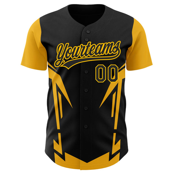 Custom Black Gold 3D Pattern Design Side Sharp Edges Authentic Baseball Jersey alternate