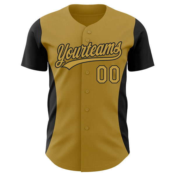 Custom Old Gold Black 3D Pattern Design Side Panel Stripes Authentic Baseball Jersey alternate