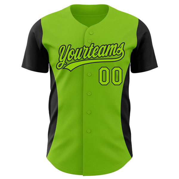 Custom Neon Green Black 3D Pattern Design Side Panel Stripes Authentic Baseball Jersey alternate
