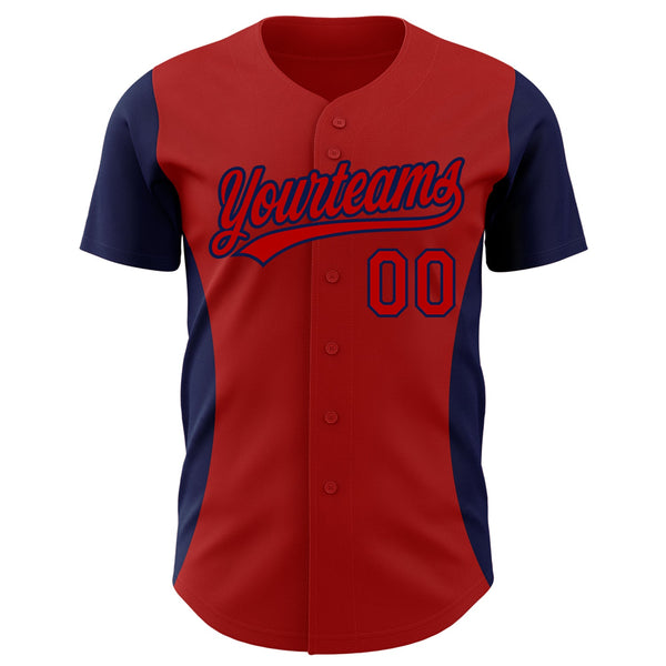 Custom Red Navy 3D Pattern Design Side Panel Stripes Authentic Baseball Jersey alternate