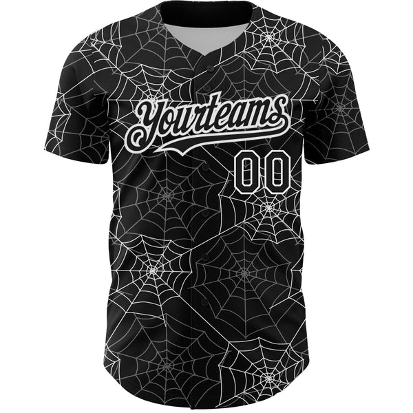 Custom Black White 3D Pattern Design Spider Web Authentic Baseball Jersey alternate