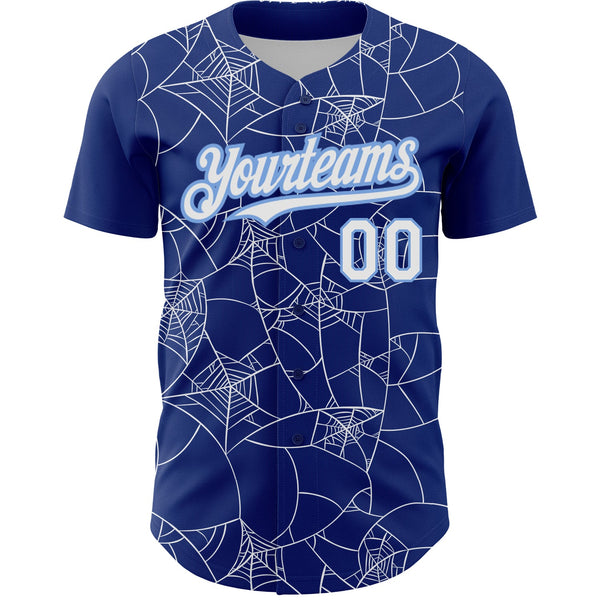 Custom Royal White-Light Blue 3D Pattern Design Spider Web Authentic Baseball Jersey alternate