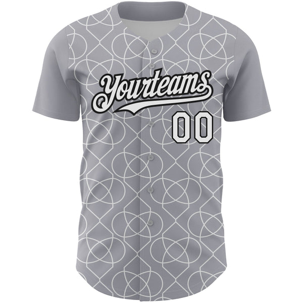 Custom Gray White-Black 3D Pattern Design Arabesque Shape Authentic Baseball Jersey alternate